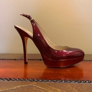Joan & David Patent Leather Deep Red Slingback Heels 8